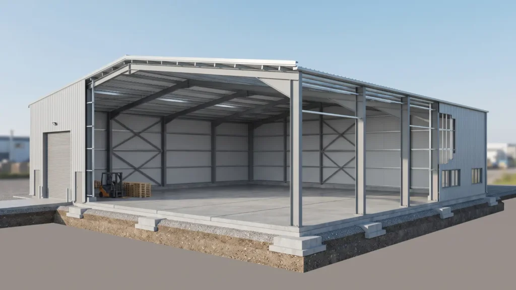 Main components of a steel warehouse building