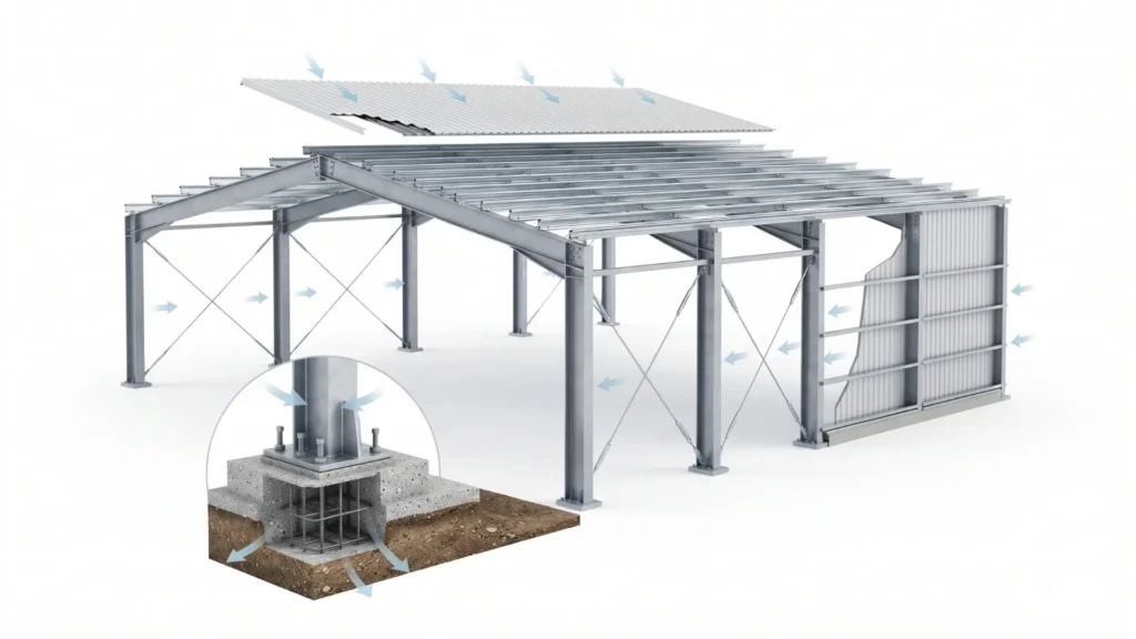 Steel warehouse load path