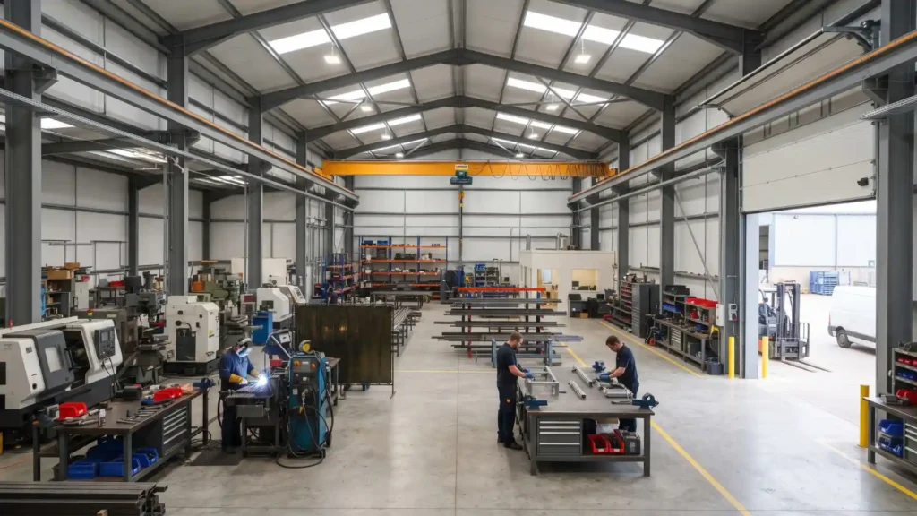 Interior of a prefabricated steel workshop