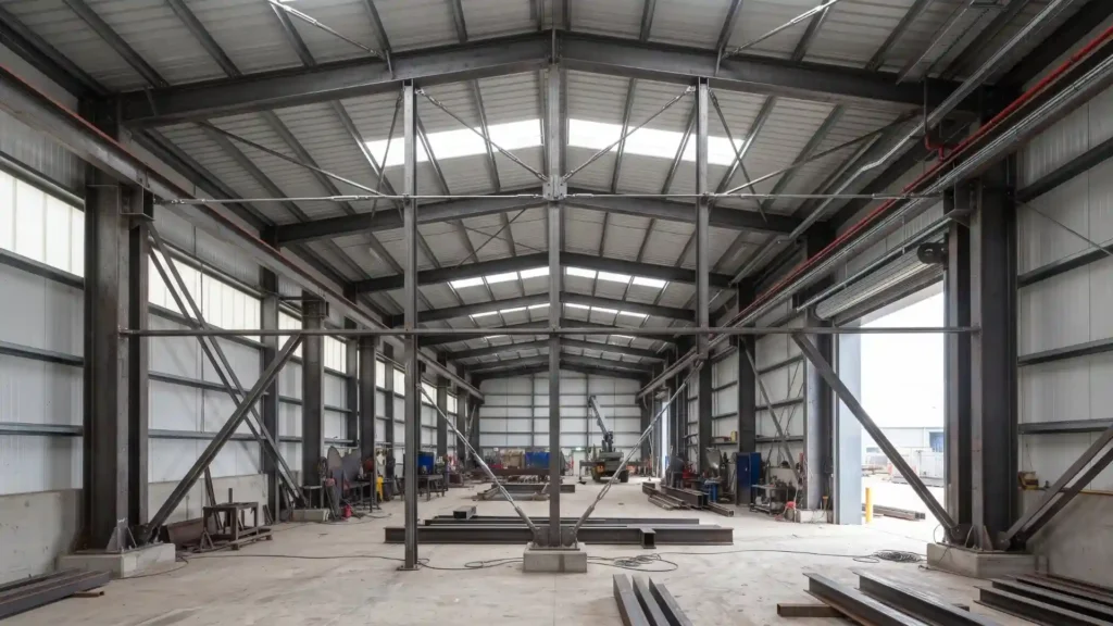 Steel workshop columns, beams, purlins and bracing
