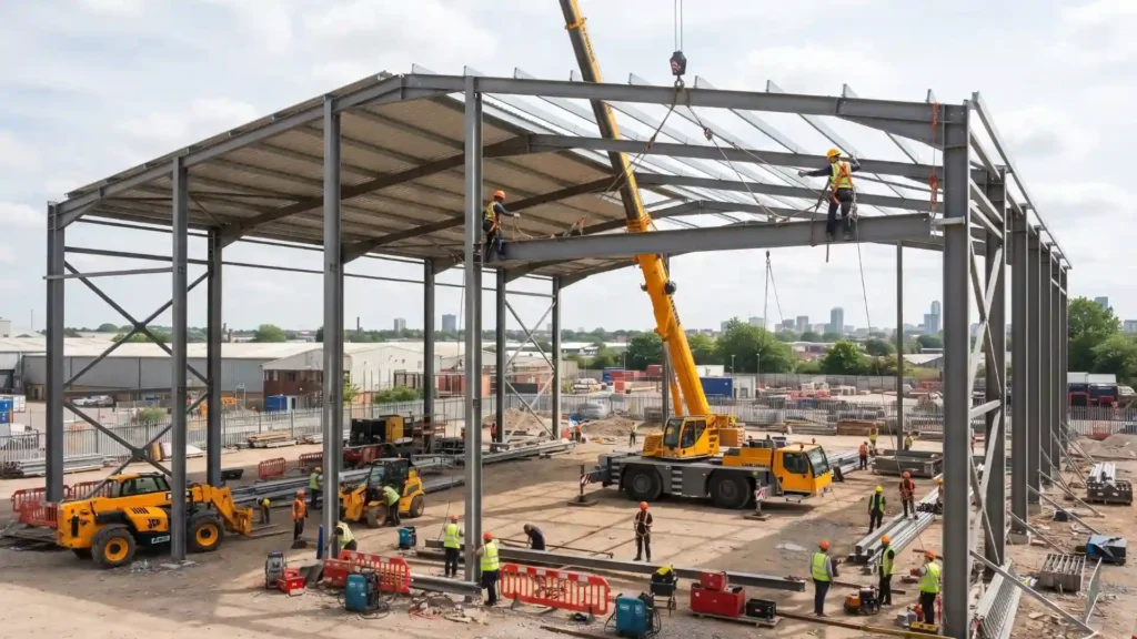 Large span steel building construction