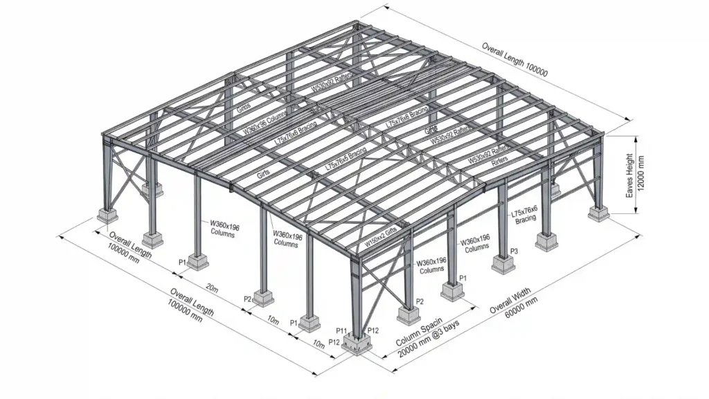Large span steel structure design drawing