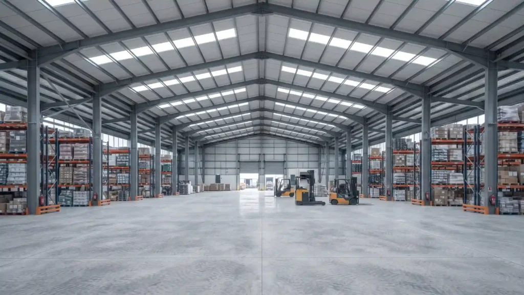 Large span steel warehouse interior