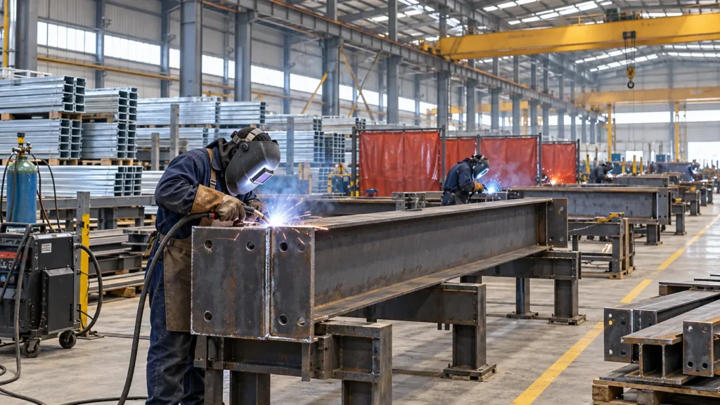 Welldone Steel factory fabricating structural steel for export projects